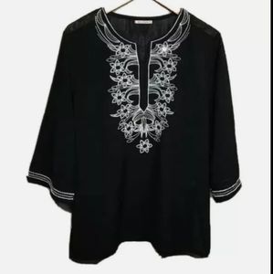 Last Woman black sheer Blouse/white Embroidered